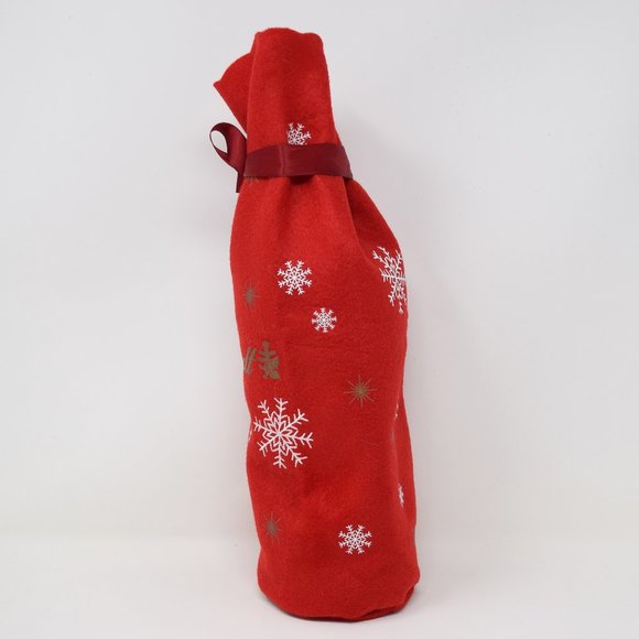 Lindt Holiday Felt Gift Bag Empty Christmas Snowflakes Stars Ribbon Red Wrap - Picture 2 of 14